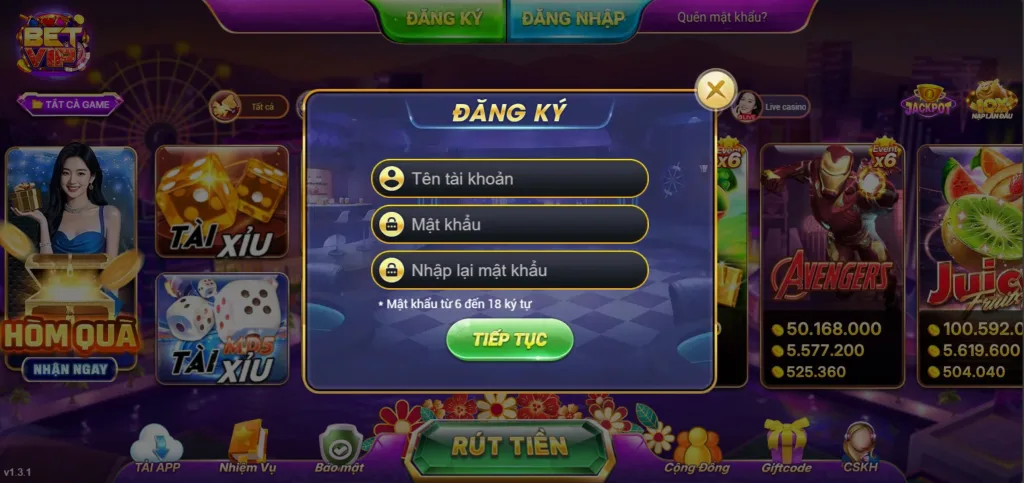 Đăng ký tài khoản tại Betvip